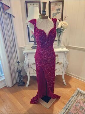 Crimson Stretch Velvet Sequin Jessica Rabbit Evening Dress Gown L